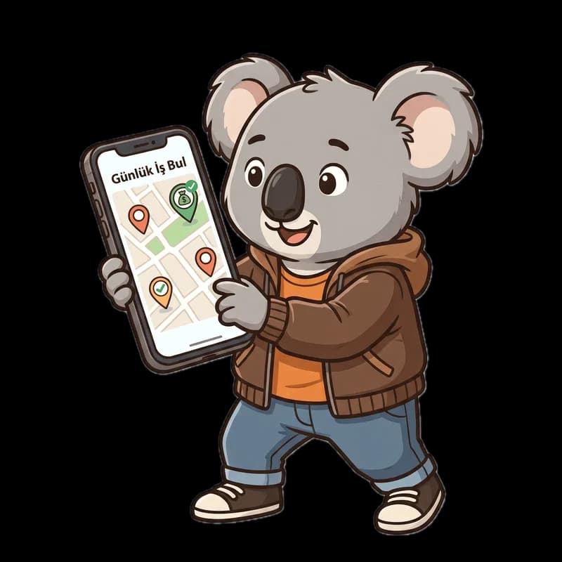 Koala maskotu telefonda günlük iş ilanlarına bakıyor